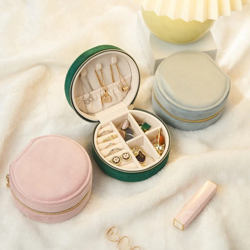 Runde schmuckbox aus samt - runde,